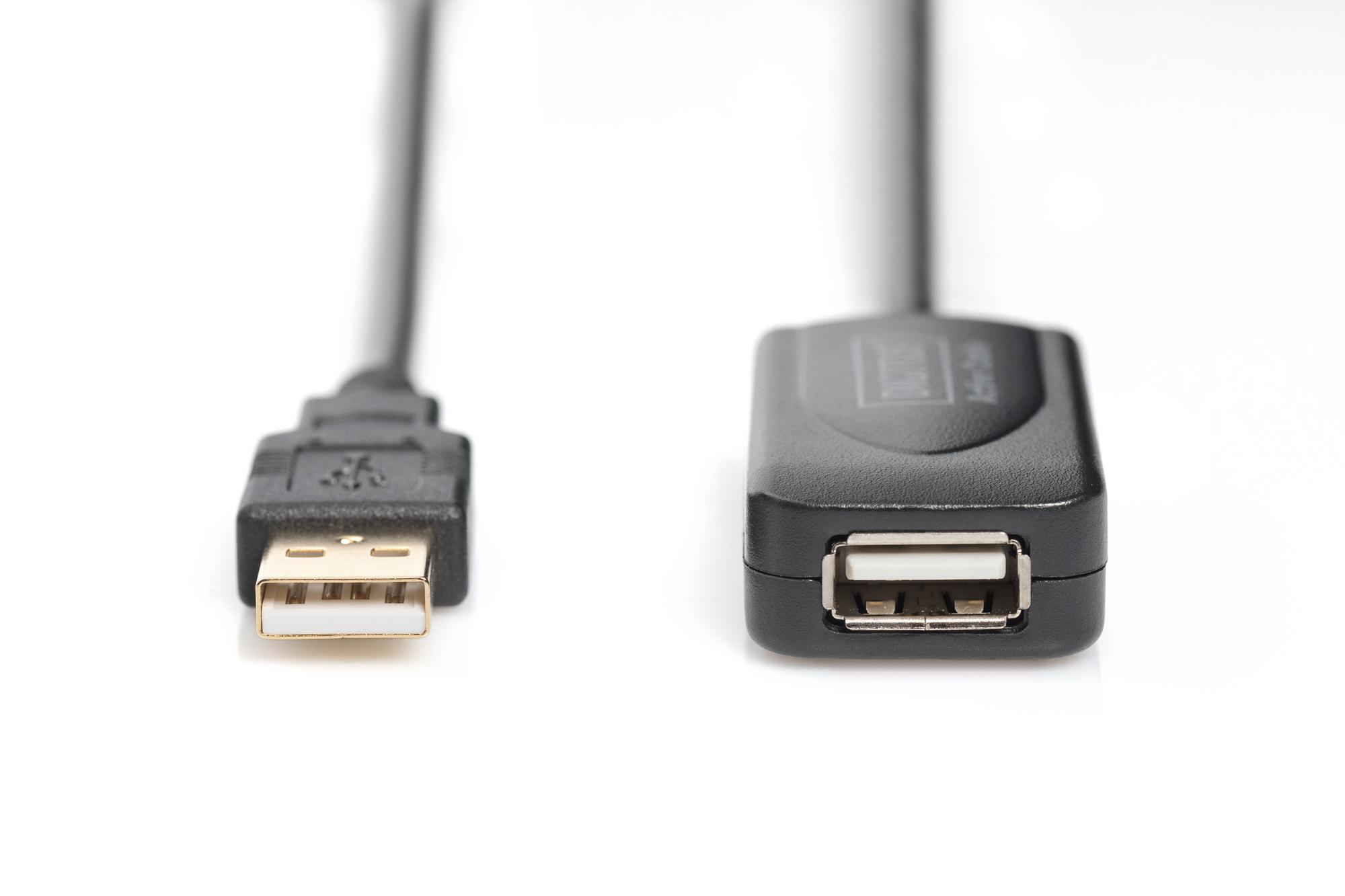 USB-Kabel mit zwei Anschlüssen. Einer ist USB-A, der andere ist USB-A-Buchse.