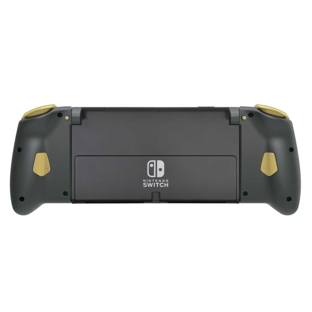 Mando negro de Nintendo Switch con detalles dorados, con el logo de Nintendo.