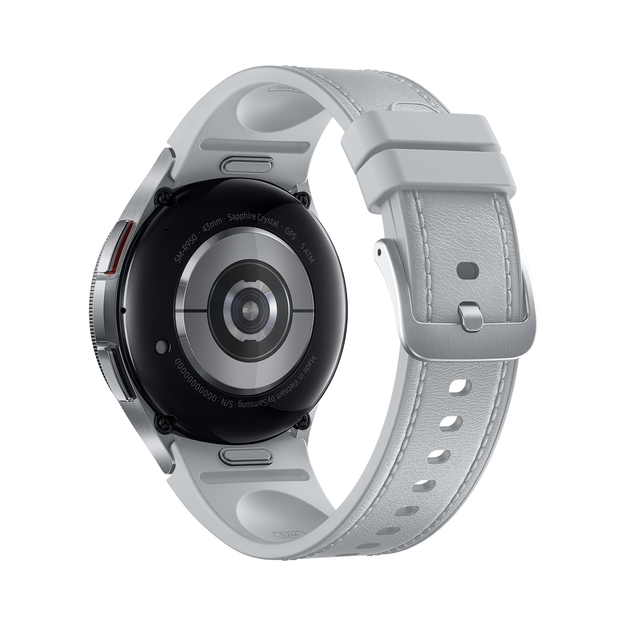 Rückansicht einer weißen Smartwatch mit weißem Armband.