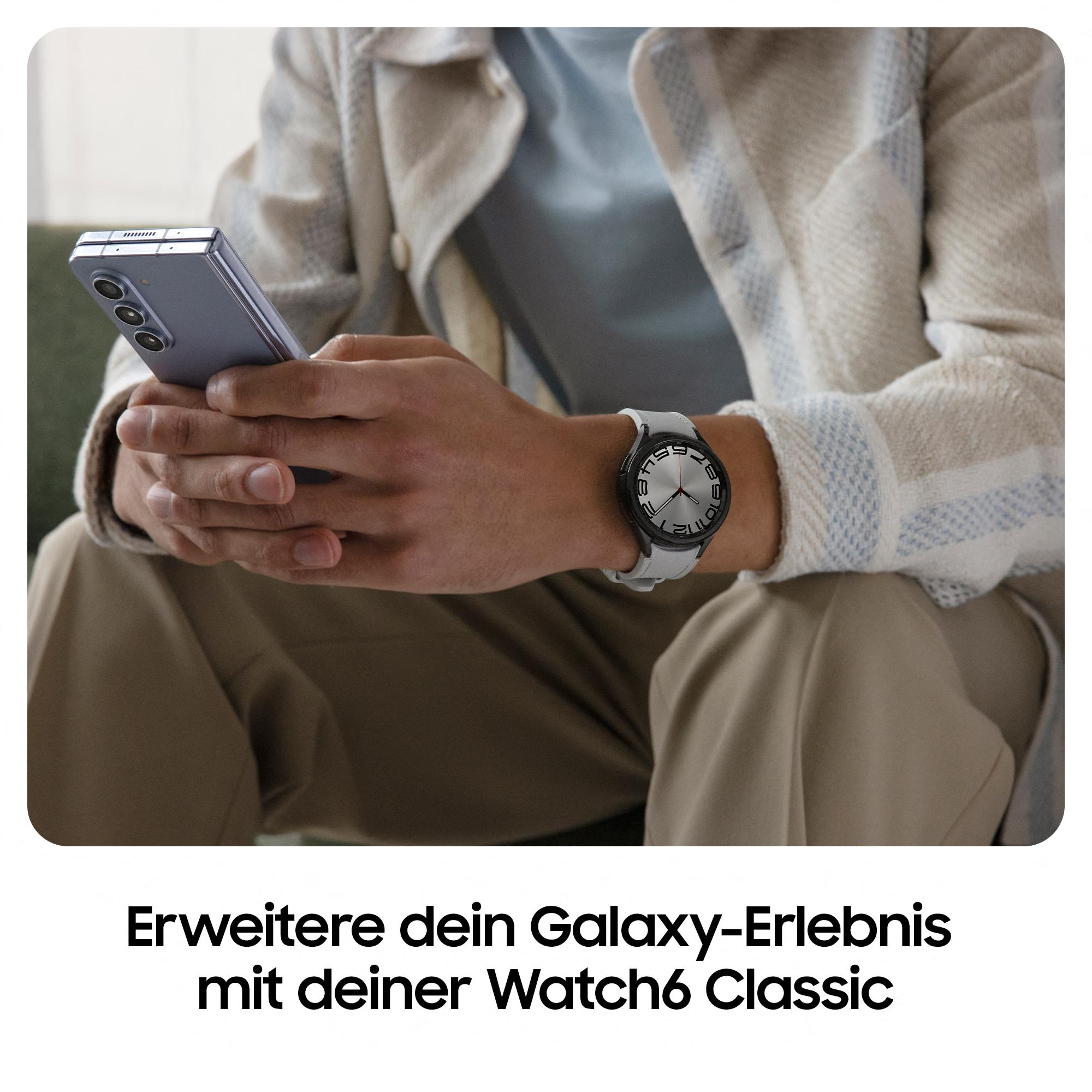 SAMSUNG Galaxy Watch6 Classic 47 mm Silver Kunstleder, Smartwatch M/L