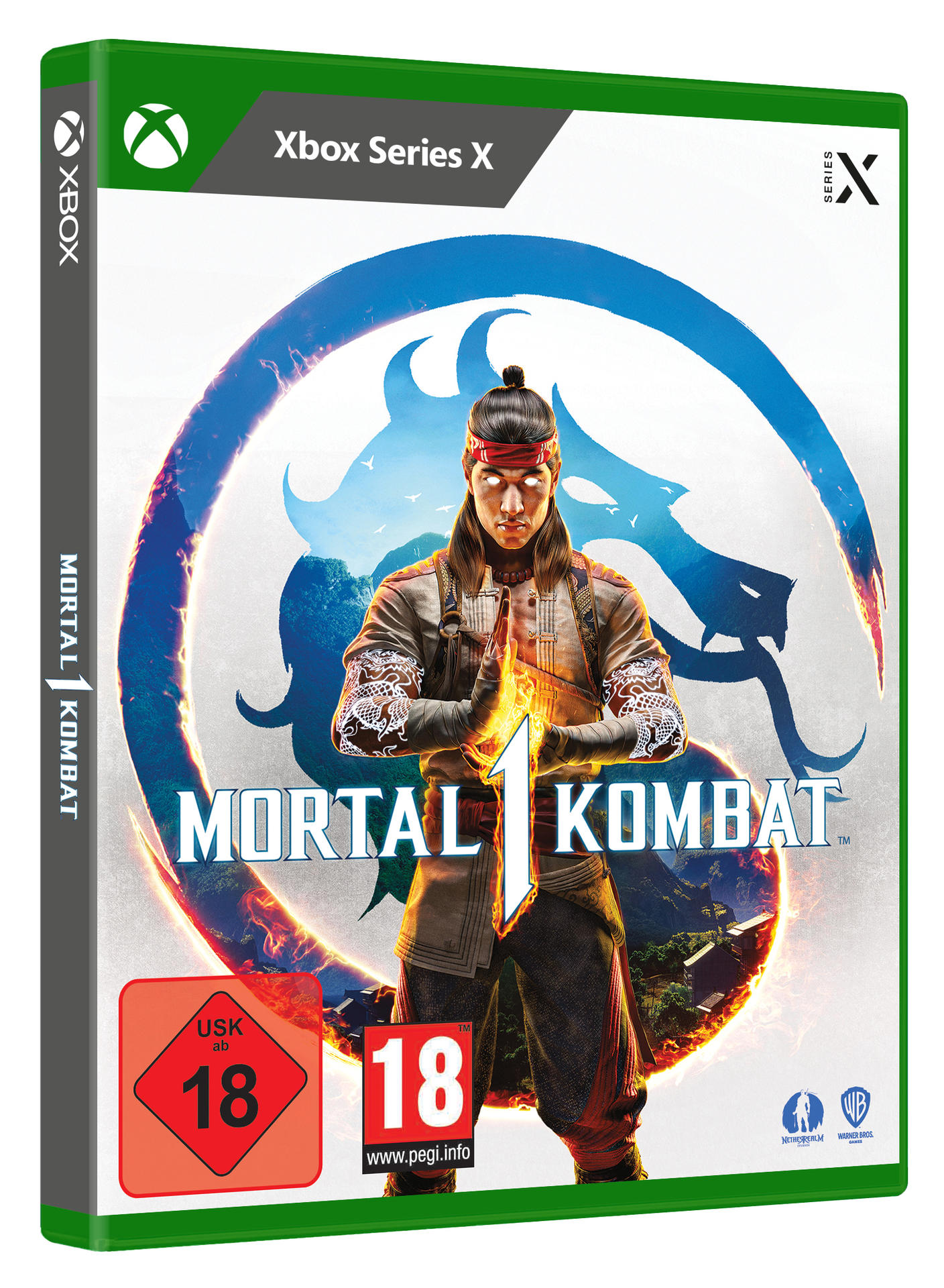 Das Cover des Spiels Mortal Kombat 1 für Xbox Series X. Das Cover zeigt einen Kampfcharakter.