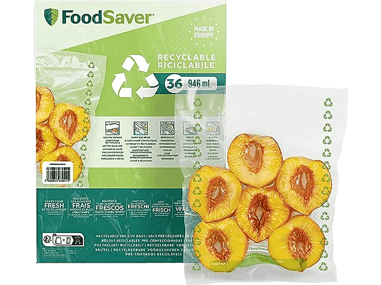 Bolsas de envasado  Foodsaver FSBE4802X-01, Plástico mixto, 0.97l, 36  bolsas, Aptas para congelar y cocer, Transparente