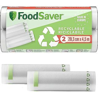 Bolsas de envasado - FoodSaver FSRE2002X-01, Plástico mixto, 2 rollos, 20.3x4.5cm, Apto para congelar y cocer, Transparente