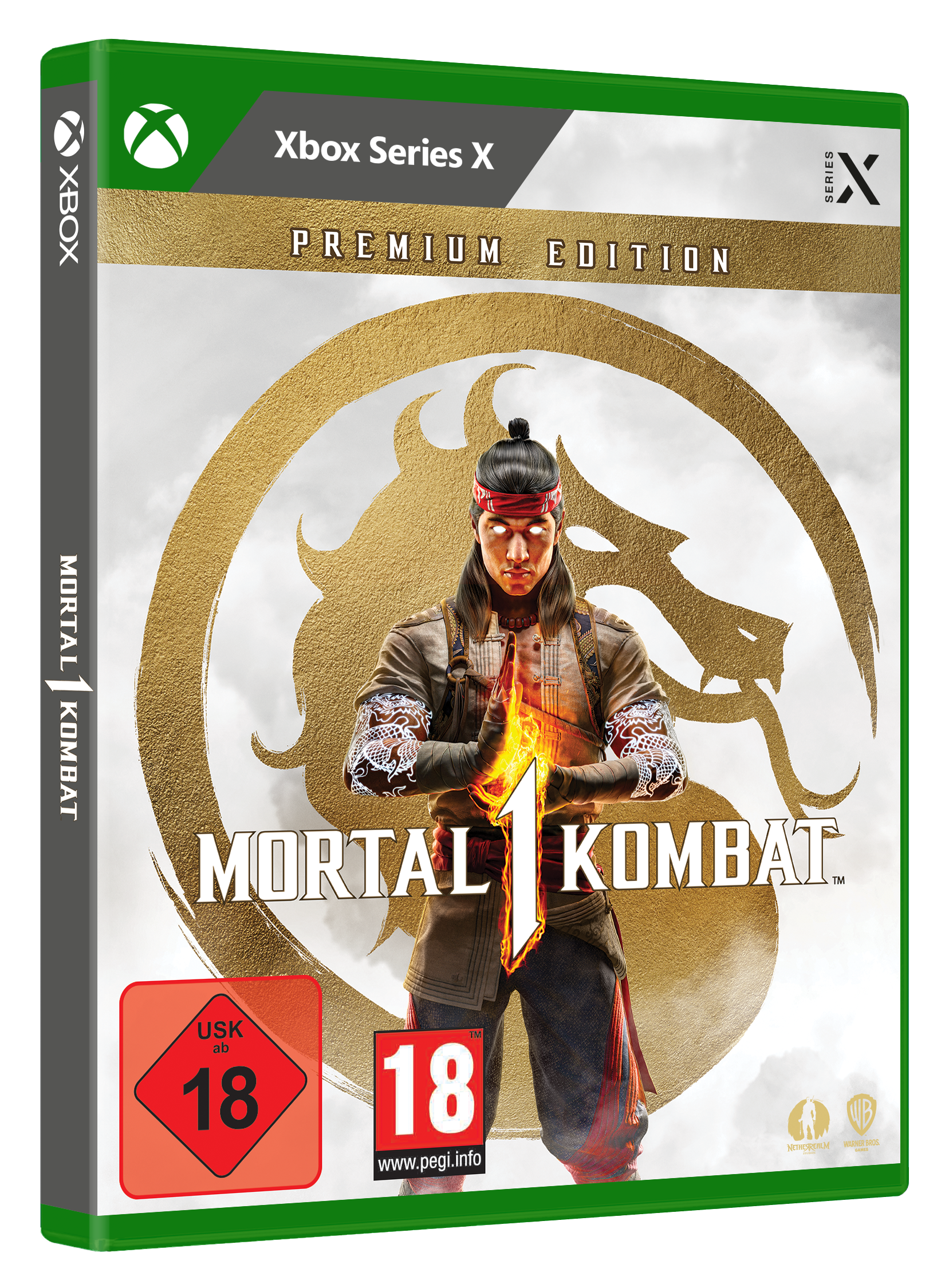 Eine Videospielhülle für Mortal Kombat 1. Es ist eine Xbox Series X Premium Edition.