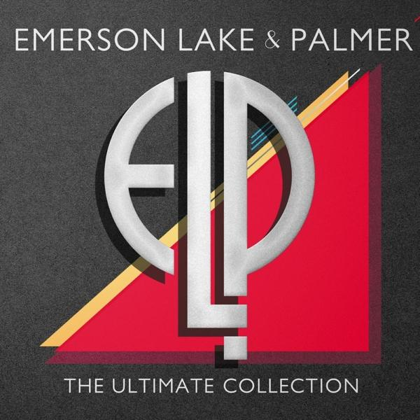 Emerson Lake & Palmer logó piros háromszöggel és zenekarnévvel.