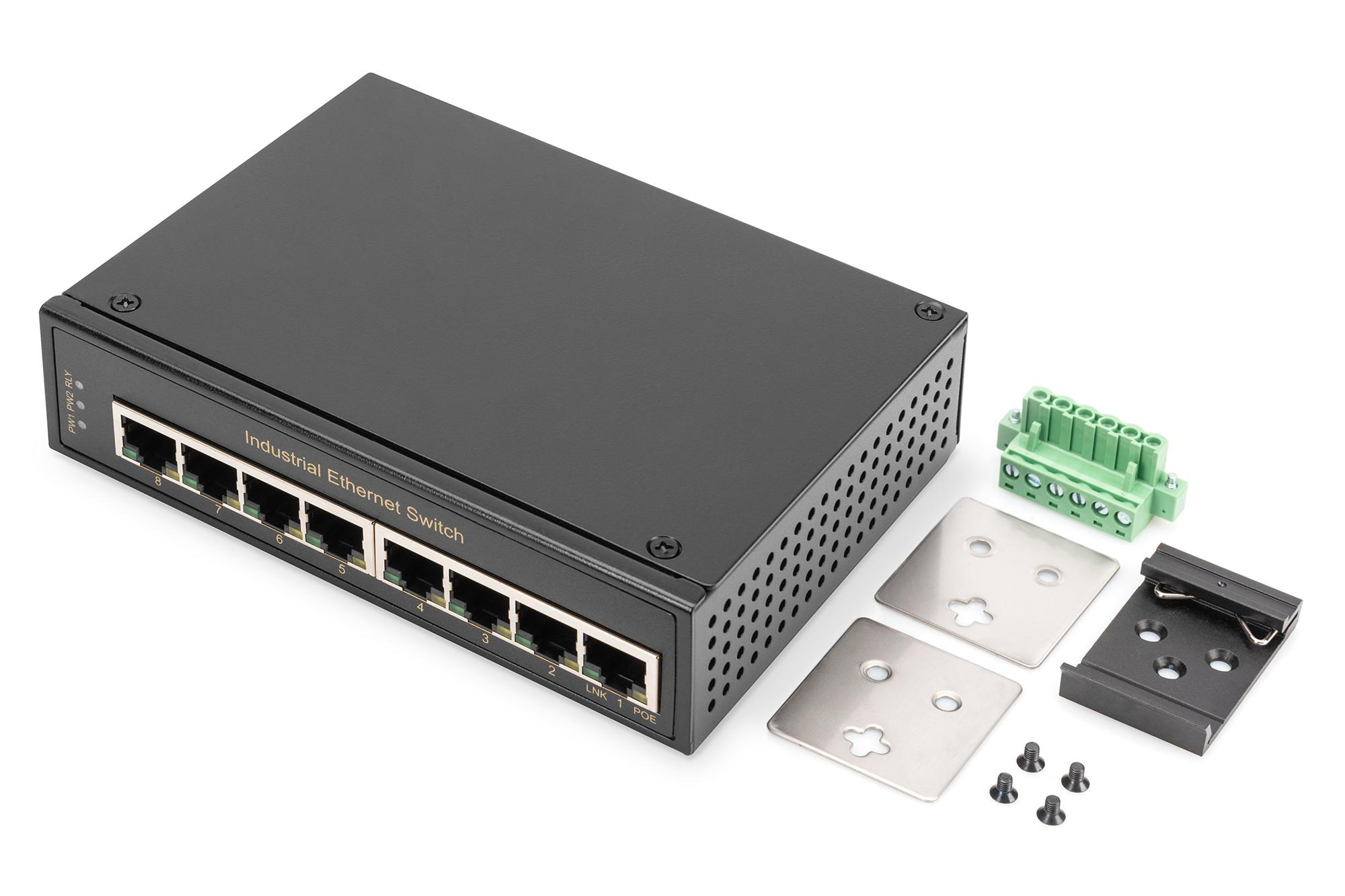 DIGITUS Ethernet Gigabit Industrial 8-port Switch, Schwarz DN-651108