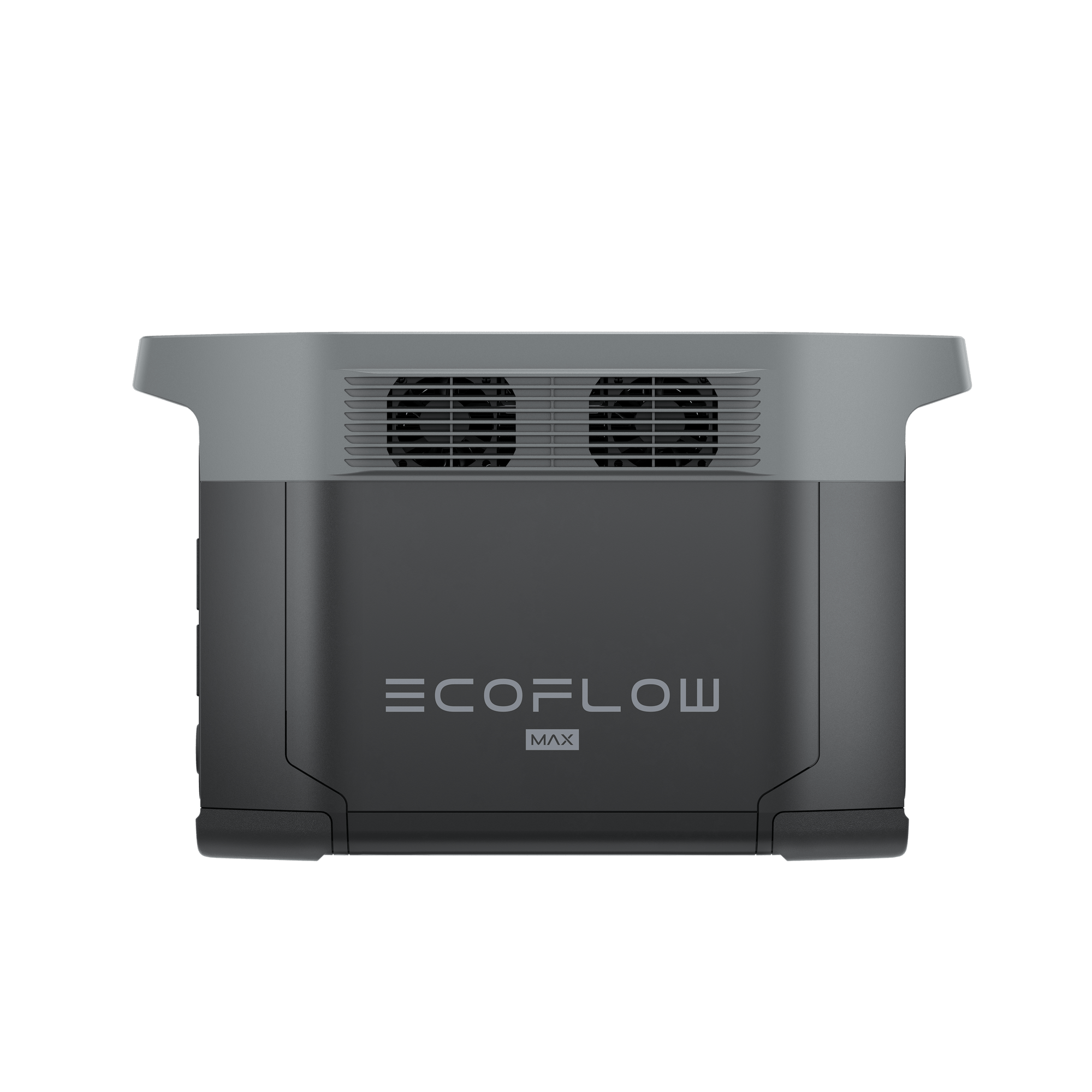 Sötétszürke EcoFlow MAX áramállomás, két ventilátorral és EcoFlow logóval.