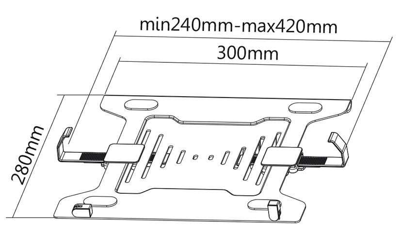 Diagram a termék méreteit mutatja, milliméterben. 280 mm, 300 mm és 240-420 mm.
