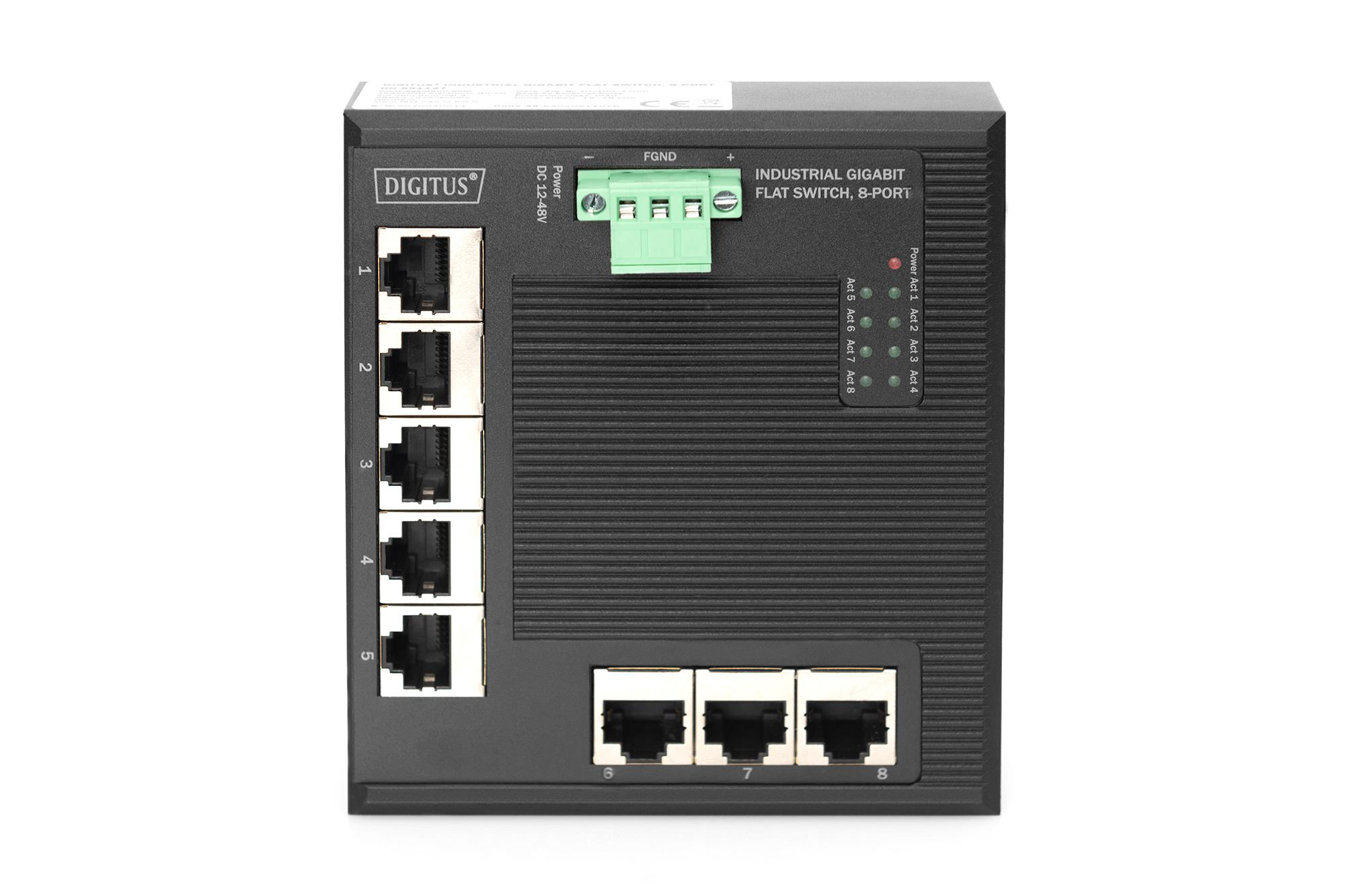 DIGITUS DN-651127 Industrial 8-Port Gigabit Flat Switch, Schwarz