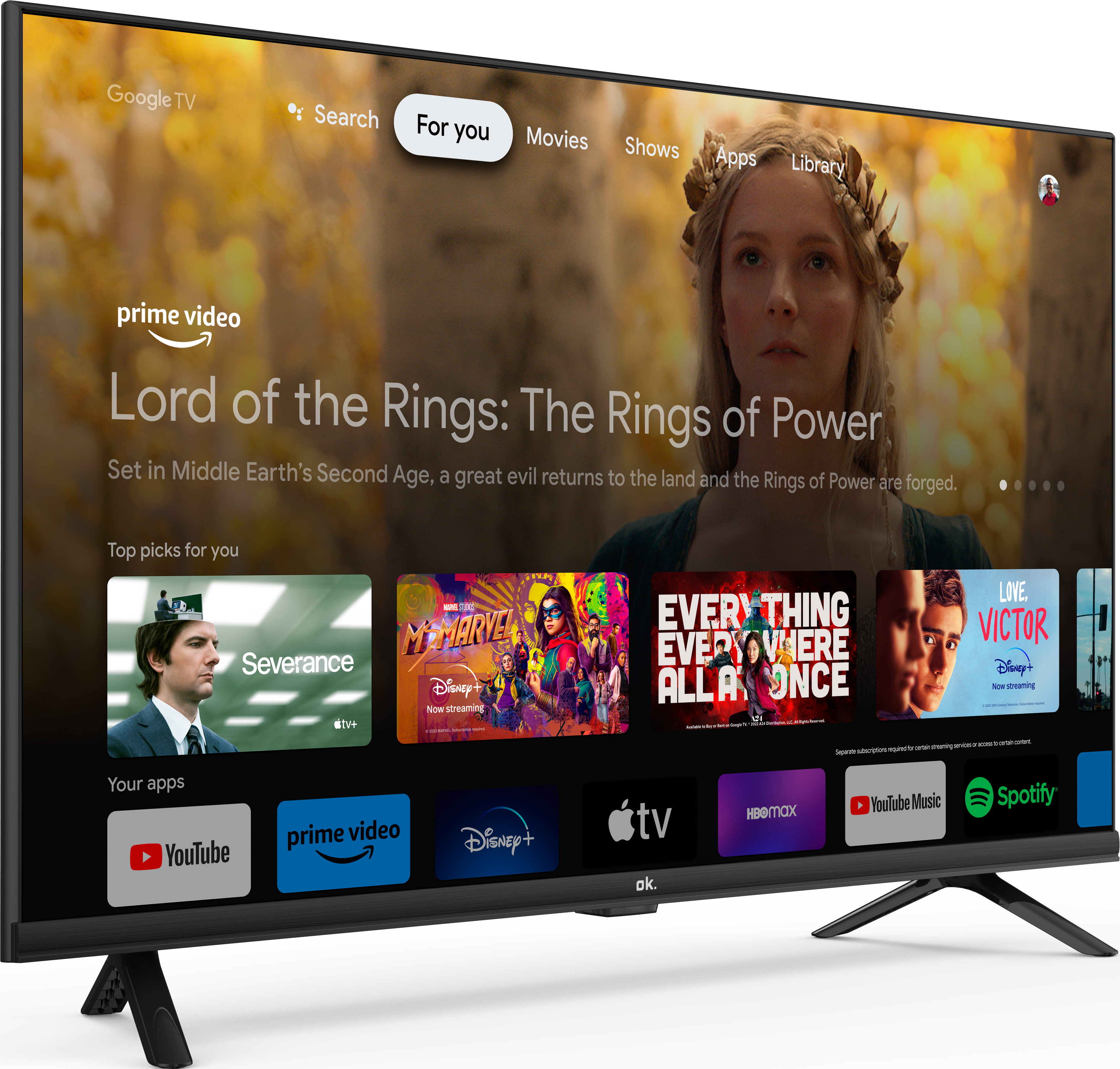 Ein Fernseher mit der Serie 'Lord of the Rings'.