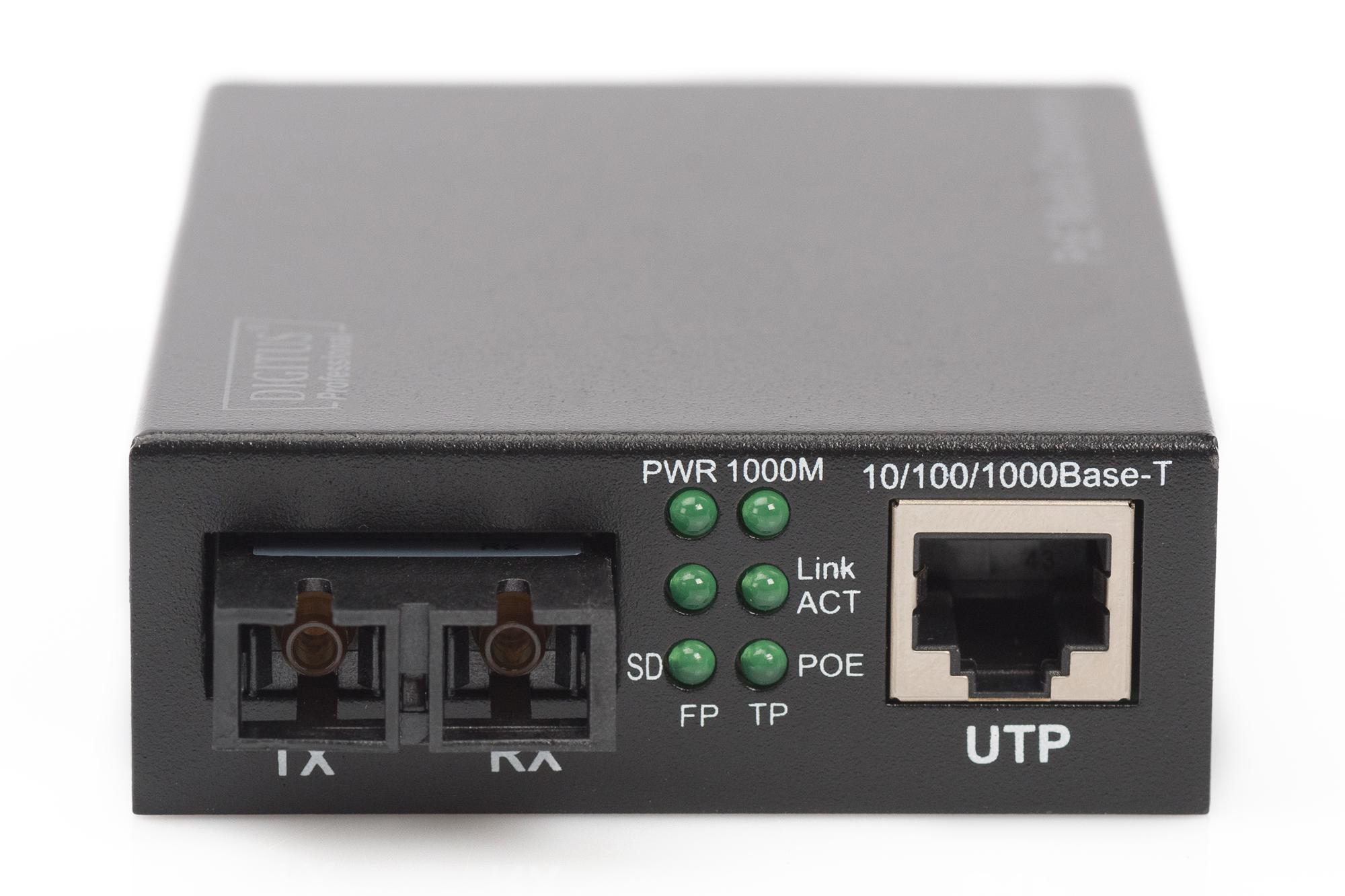 DIGITUS DN-82150 Gigabit Ethernet Medienkonverter, Schwarz