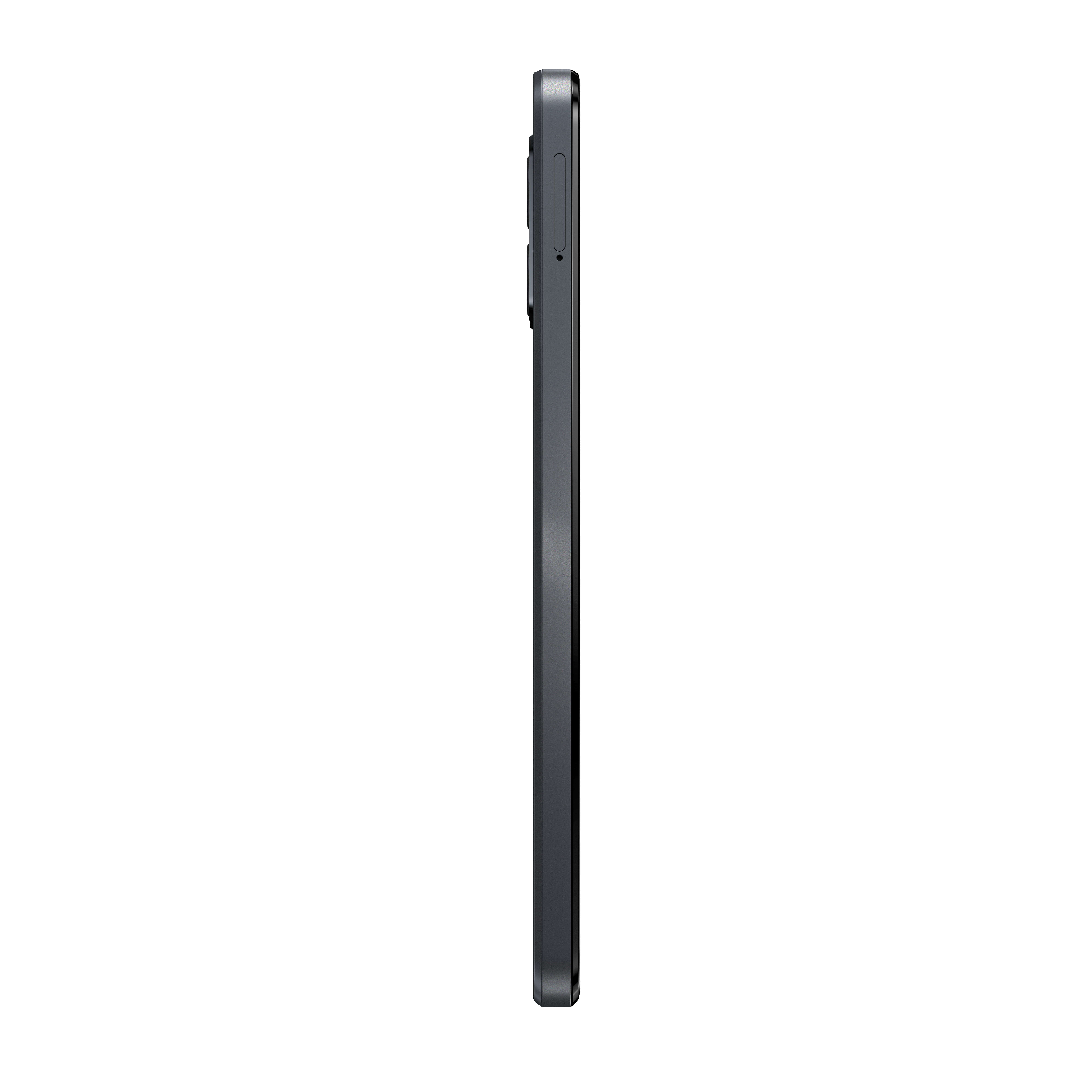 Seitenprofil eines dunkelgrauen Smartphones.