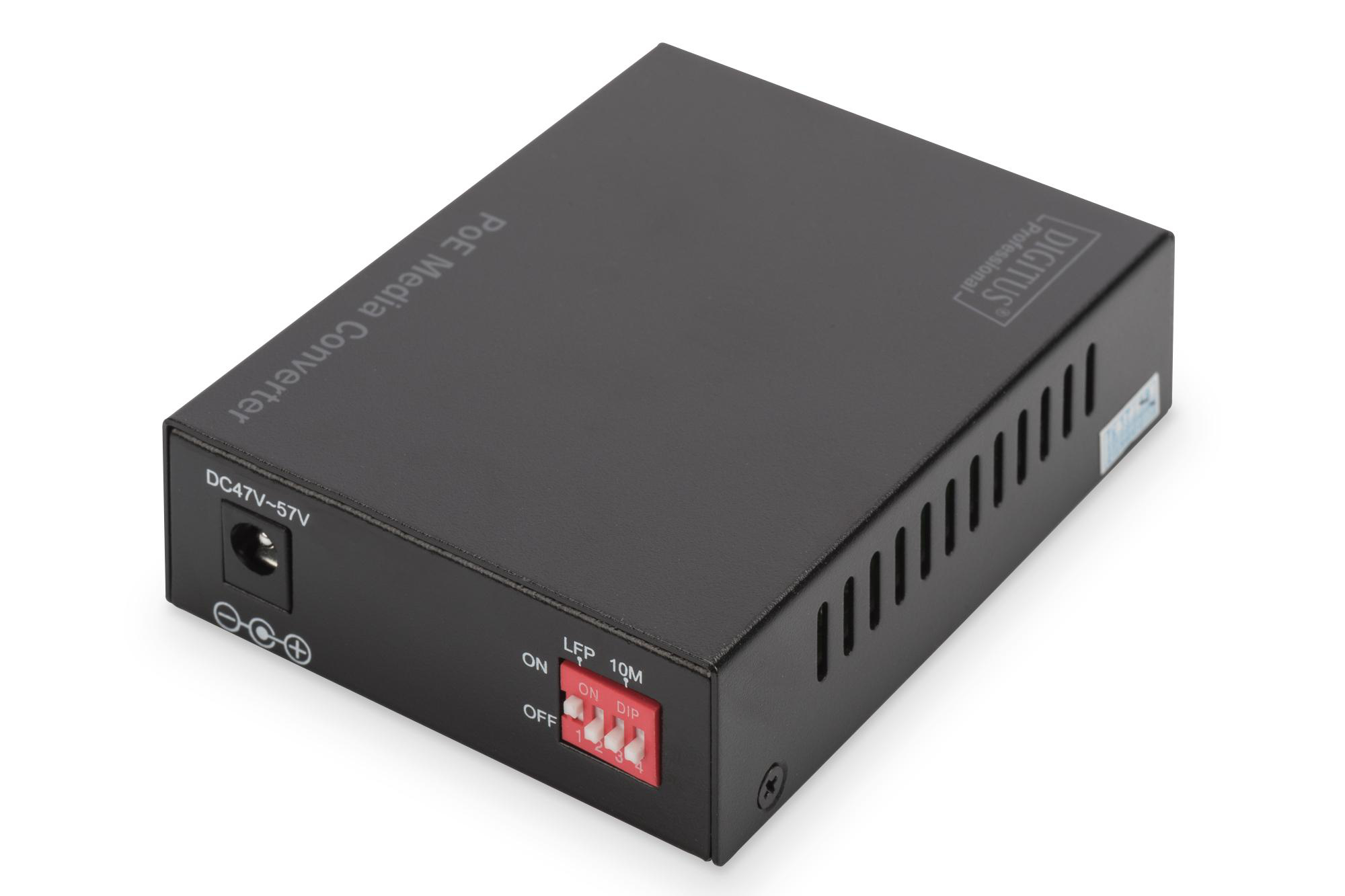 DIGITUS DN-82140 Gigabit Ethernet PoE+ Medienkonverter, Schwarz