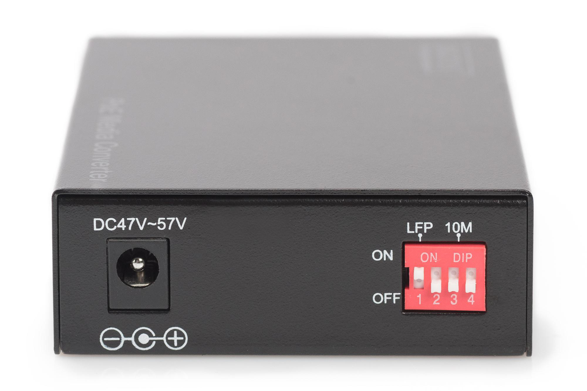 DIGITUS DN-82140 Gigabit Ethernet PoE+ Medienkonverter, Schwarz