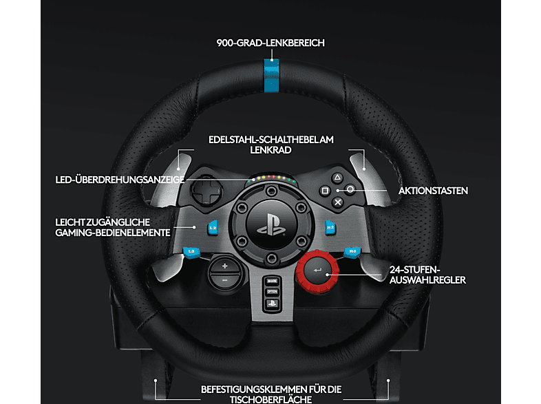 LOGITECH G G29 Rennlenkrad + Pedale (PlayStation PS5 PS4, PC), Schwarz — Foto 5 von 5