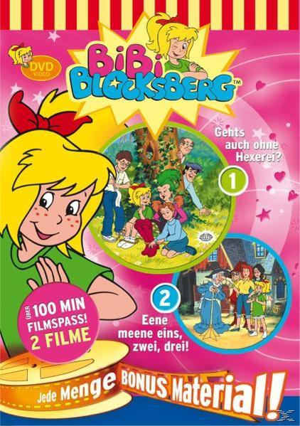 DVD-Cover: Bibi Blocksberg-Cartoon, mehrere Szenen, Mädchen mit blonden Haaren und roter Schleife.