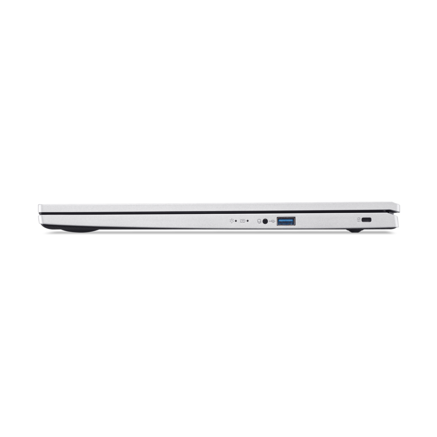 Zijaanzicht van een witte laptop met poorten aan de zijkant.