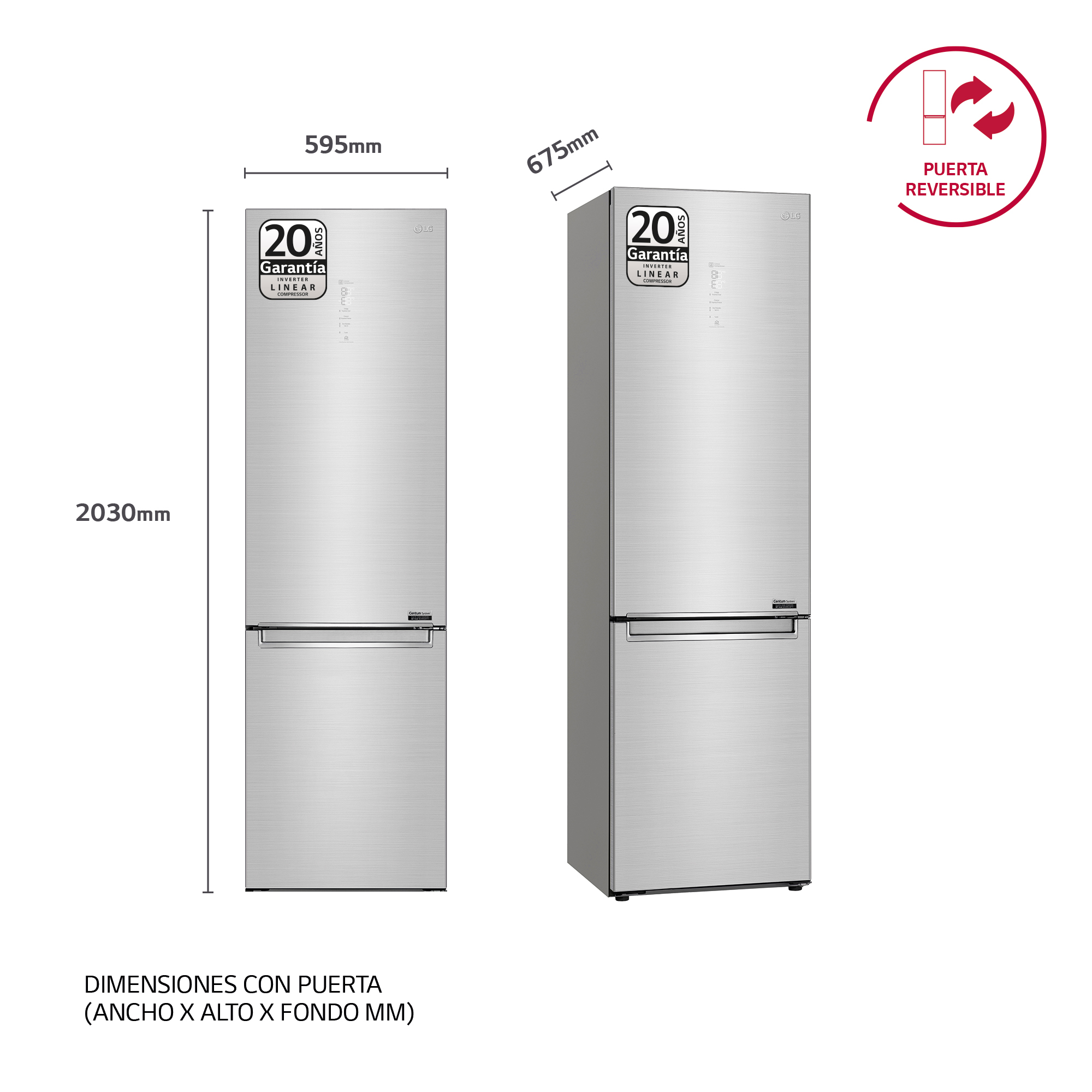 Frigorífico combi - LG GBB92STABP, 384 l, No Frost, 203 cm, Door Cooling™, FreshConverter™, Inox