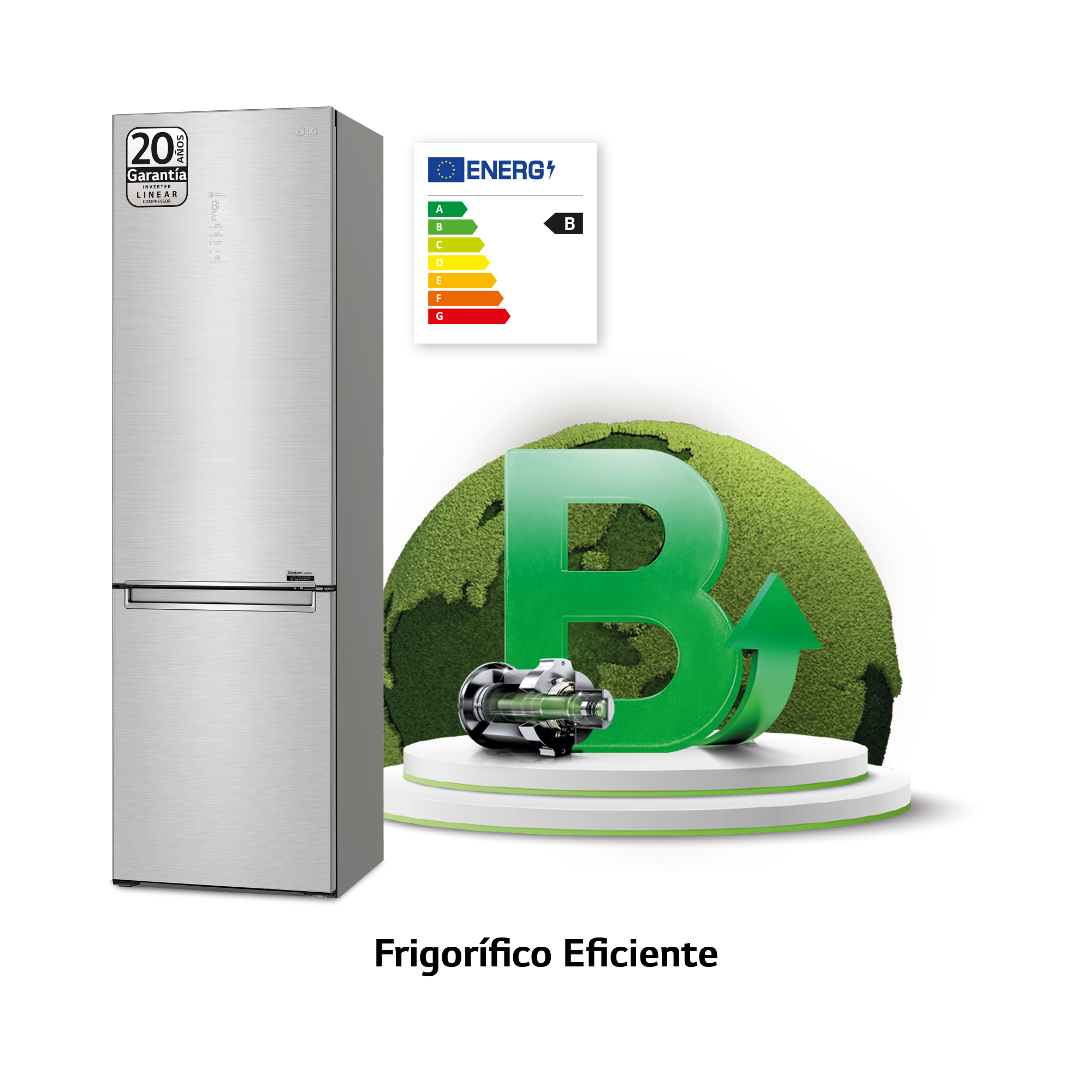 Frigorífico combi - LG GBB92STABP, 384 l, No Frost, 203 cm, Door Cooling™, FreshConverter™, Inox