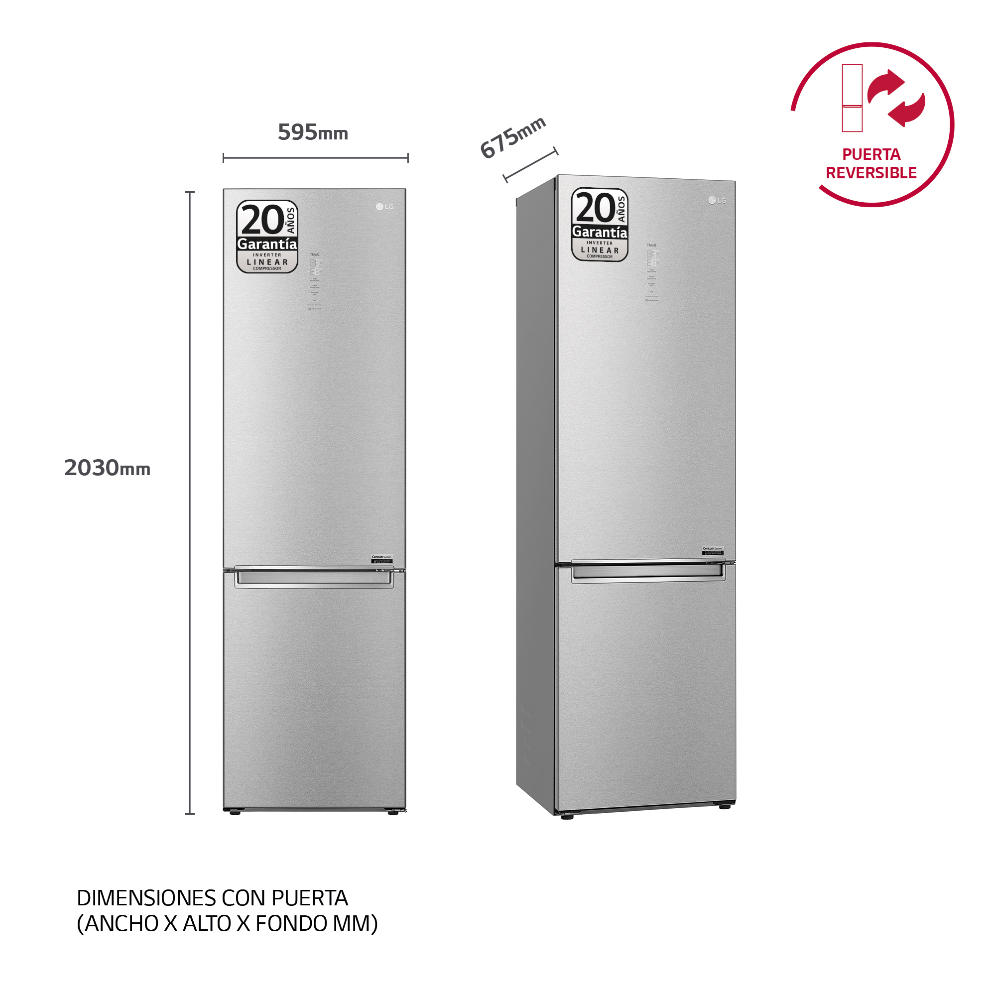 Frigorífico combi - LG GBB92MBACP, No Frost, 203 cm, 384 l,  Door Cooling™, ThinQ™, Inox