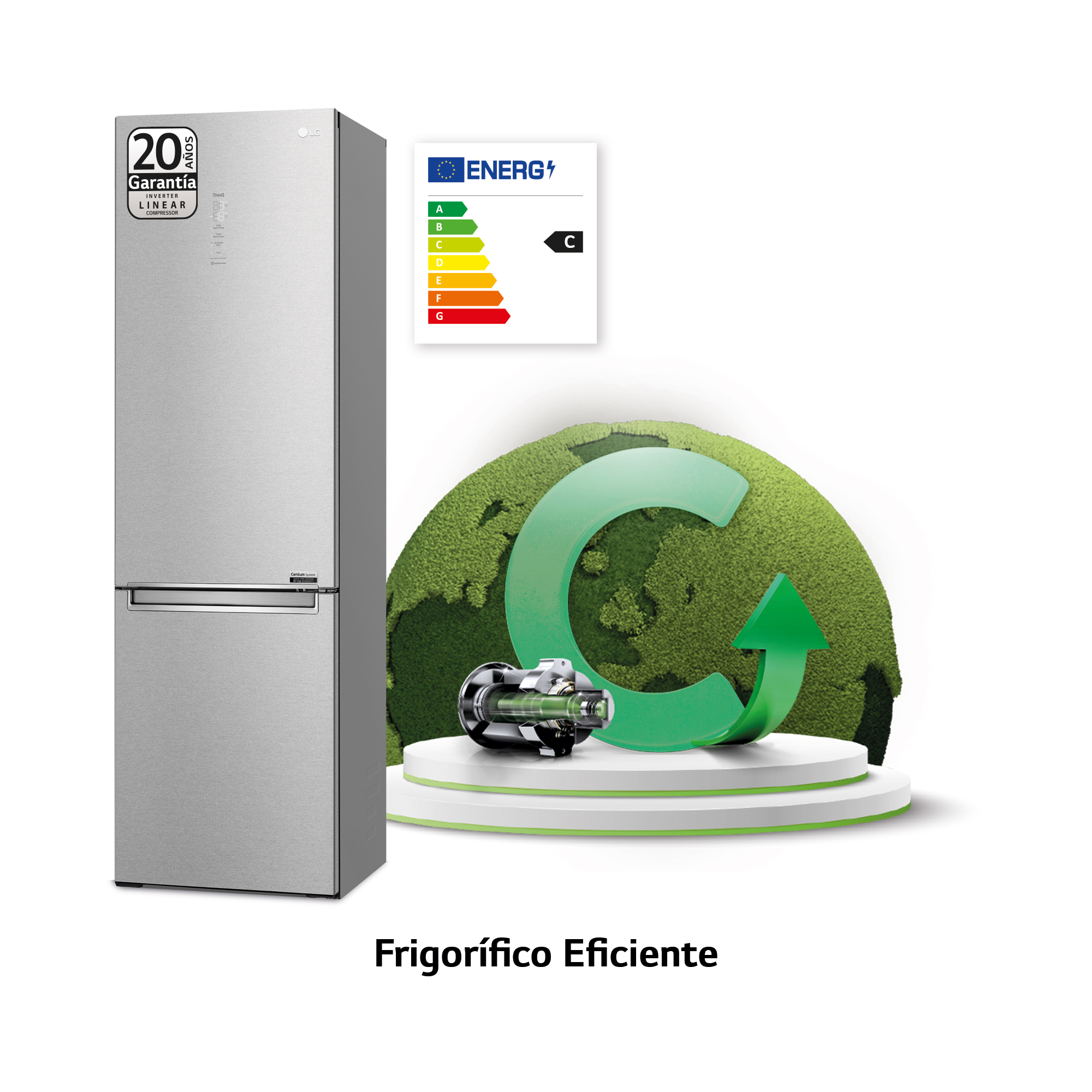 Frigorífico combi - LG GBB92MBACP, No Frost, 203 cm, 384 l,  Door Cooling™, ThinQ™, Inox
