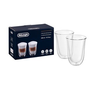 Set de 2 tazas - De'Longhi Café Latte Macchiato DLSC312, Juego de vasos de café, Cristal, 220 ml