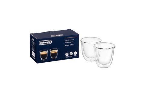 Set de 2 tazas  De'Longhi Espresso DLSC310, Juego vasos café, Cristal, 60  Ml