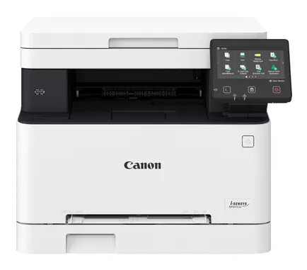 Biała drukarka Canon i-SENSYS MF275dw z ekranem i przyciskami.