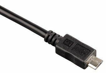 Czarny kabel USB z wtyczką micro USB na białym tle.