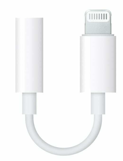 Biała przejściówka Lightning na gniazdo słuchawkowe 3,5 mm dla audio.