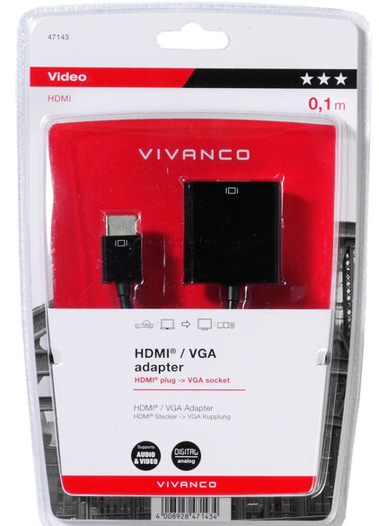 Adapter HDMI VIVANCO 47143 HDMI wt - VGA gn+jack 3,5mm gn 0,1m