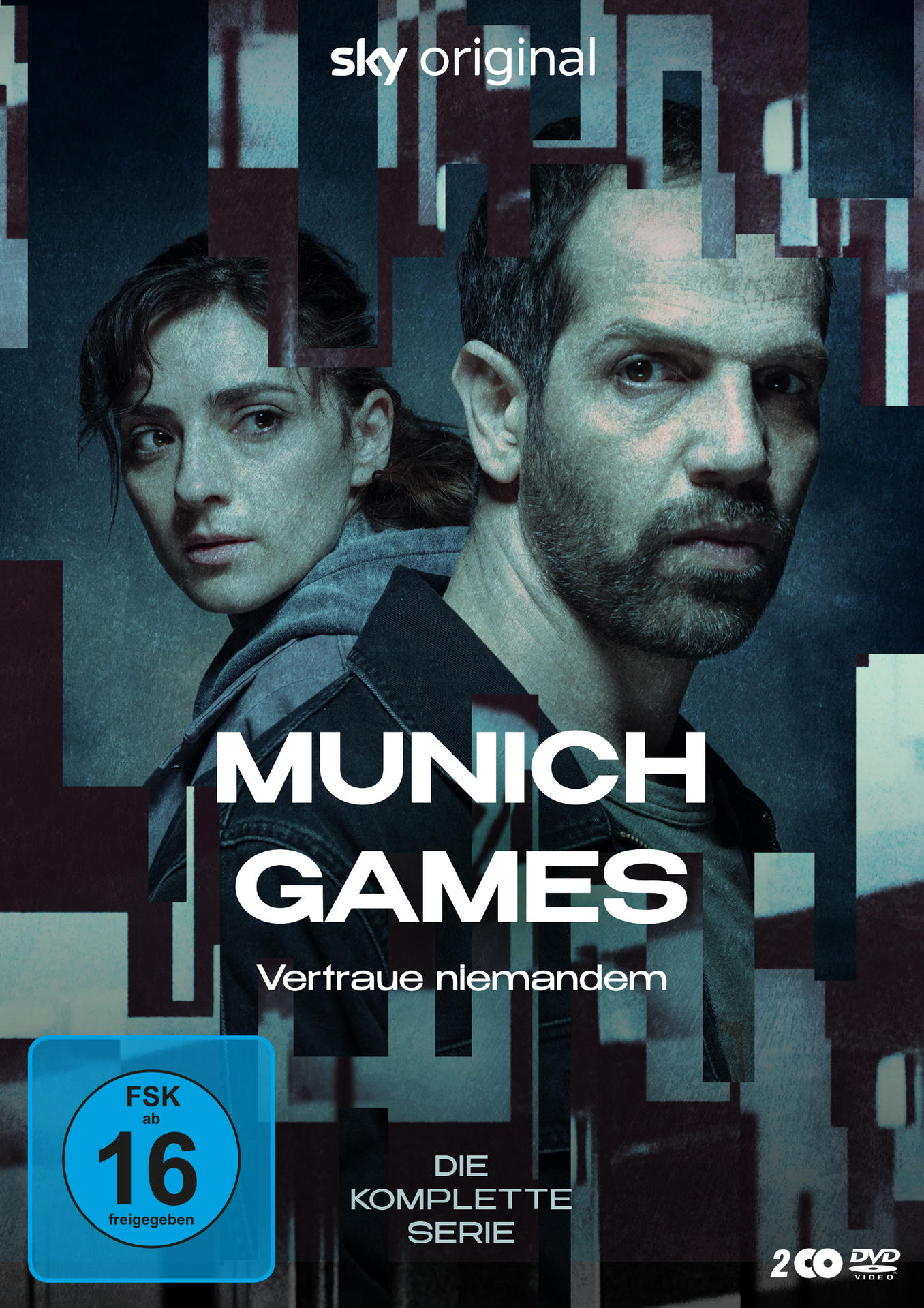 DVD-Cover der Serie 'Munich Games'. Mann und Frau blicken den Betrachter an, Text im Hintergrund.