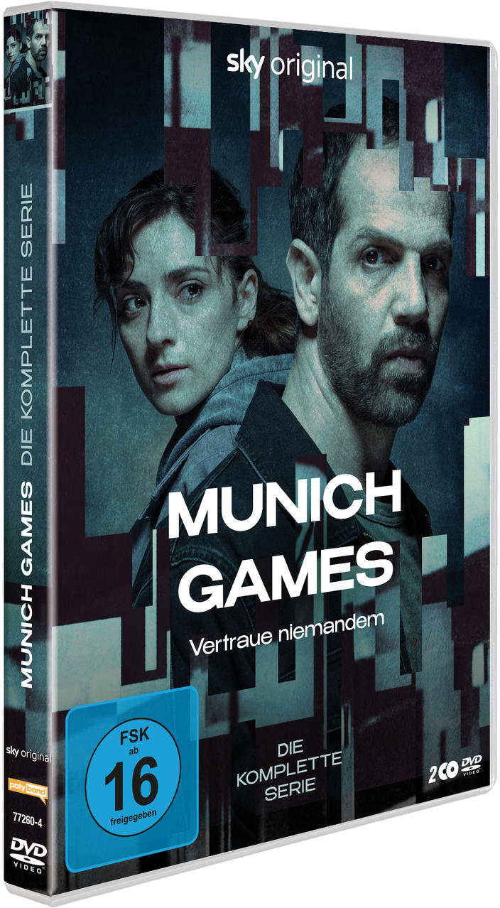 DVD-Box-Set der Serie 'Munich Games' mit zwei Schauspielern. Die Box hat eine 'FSK 16'-Bewertung.
