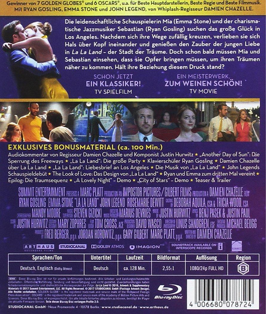 Rückseite des Films La La Land. Text und Bilder aus dem Film.