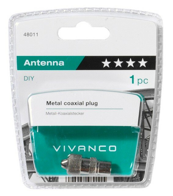 Opakowanie do metalowej wtyczki koncentrycznej. Widoczne słowo Antena.