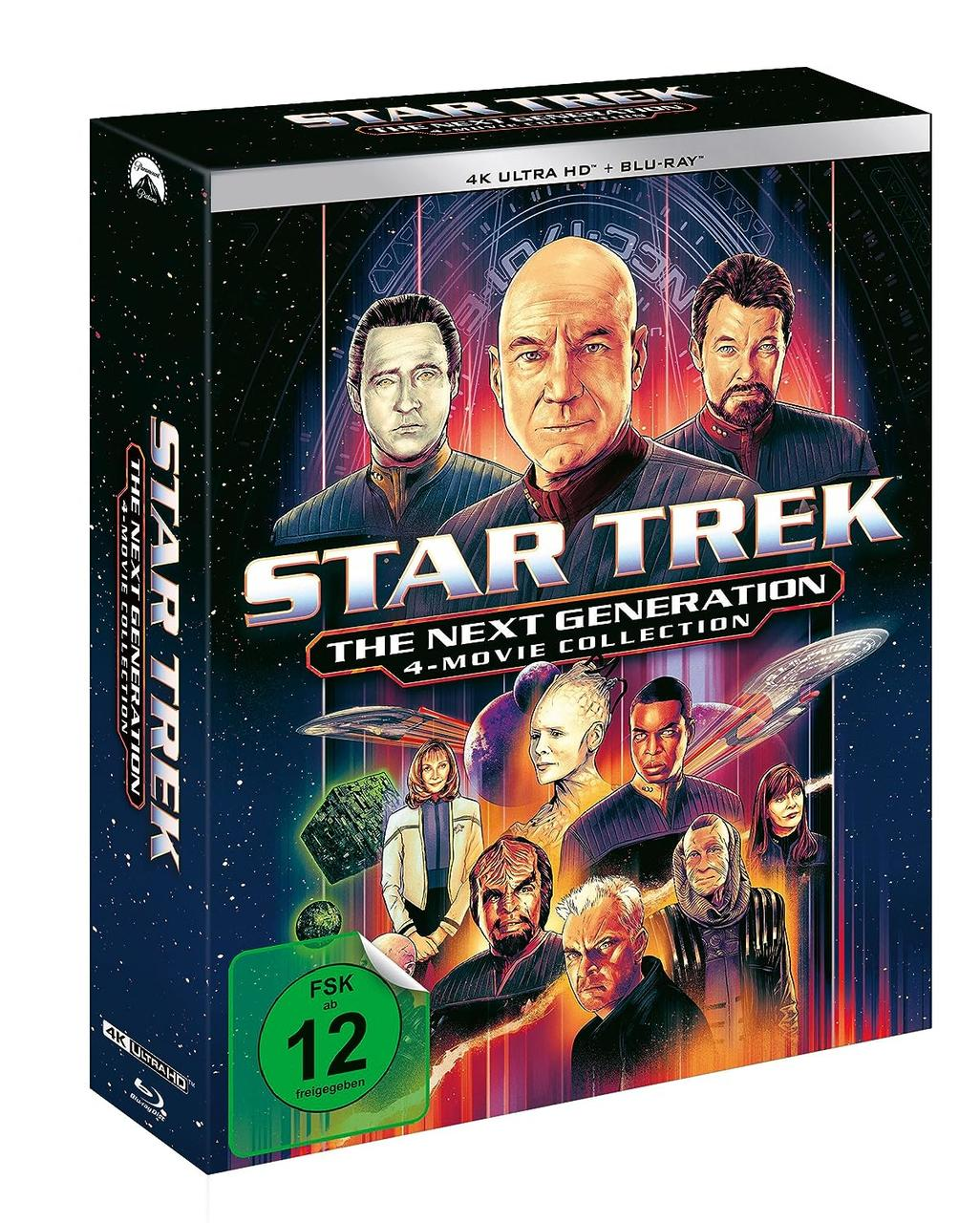 Star Trek DVD-Box-Set. Das Box-Set zeigt Bilder von Charakteren aus The Next Generation. Schwarzer Hintergrund.