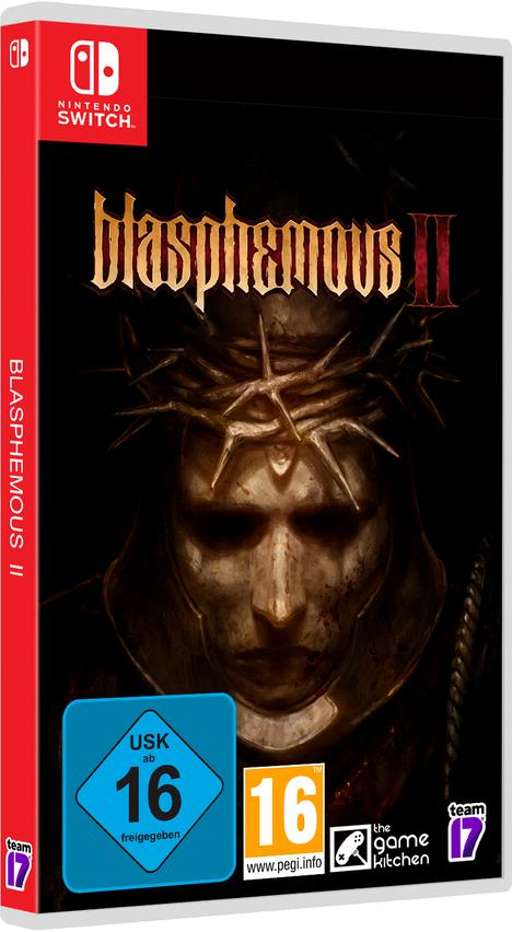 Nintendo Switch Spielbox für 'Blasphemous II' mit Spiel-Artwork und Logo.