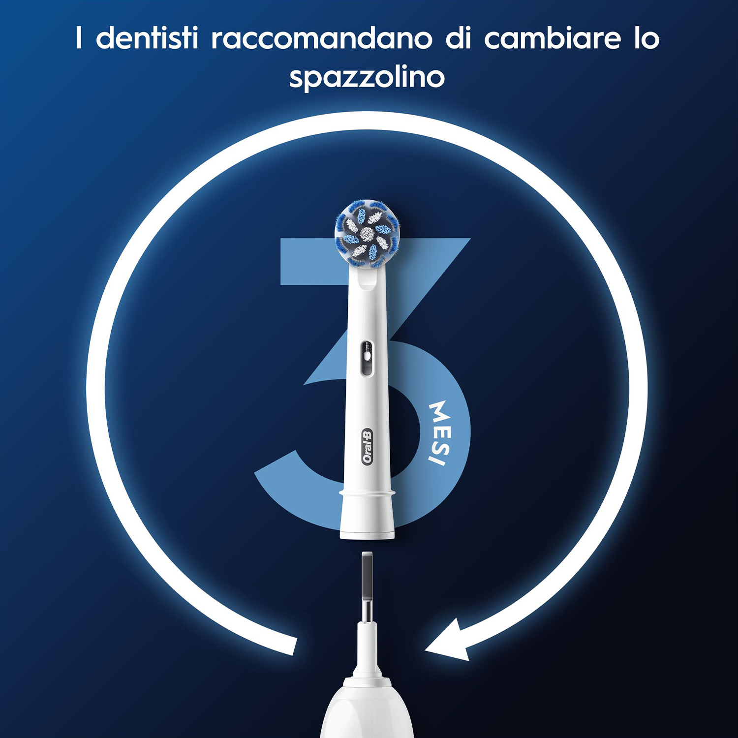 Testina spazzolino Oral-B con timer 3 mesi, raccomandato dai dentisti.