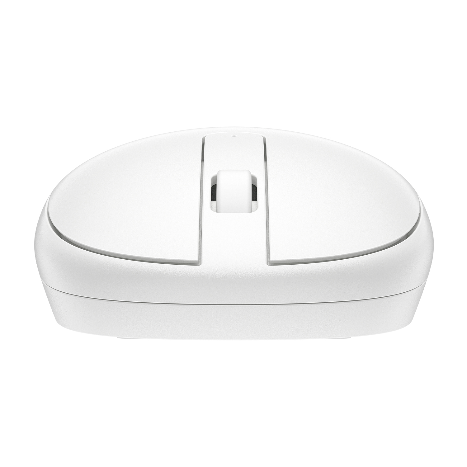 Un mouse per computer bianco, vista dall'alto. Il mouse ha un design minimalista con due pulsanti.