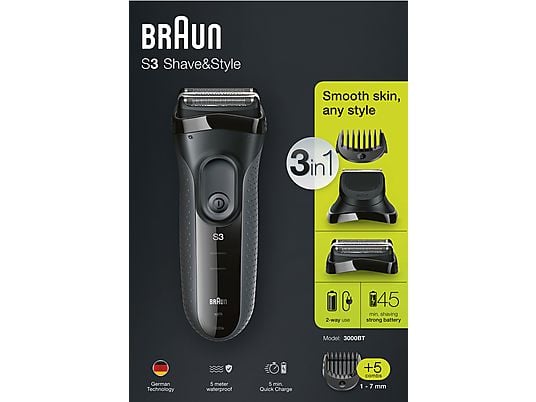 BRAUN Series 3 Shave&Style 3000BT - Rasoir (Gris)