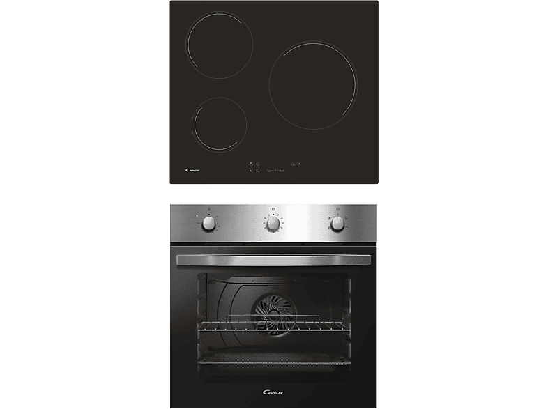 Pack Horno + Placa - Candy PCI27XCH63CC/4U2, Multifunción, 65 l, Inox, Vitrocerámica, 3 Zonas, Negro
