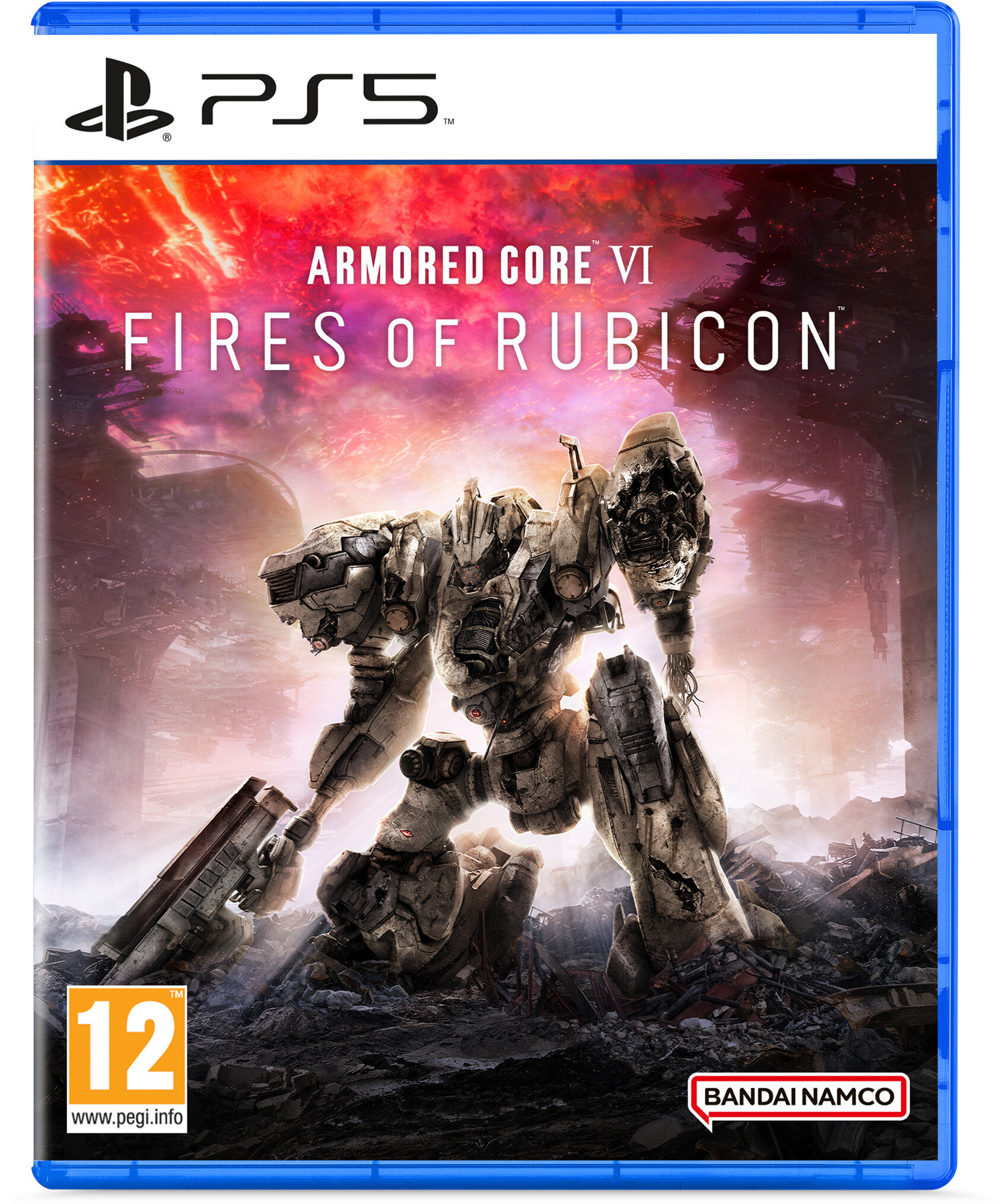 Pudełko z grą PS5 z robotem i tytułem "Armored Core VI Fires of Rubicon".