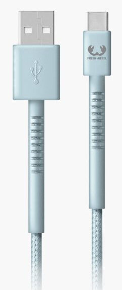 Niebieski kabel USB-C z marką Fresh 'n Rebel, jasnoniebieski kolor.