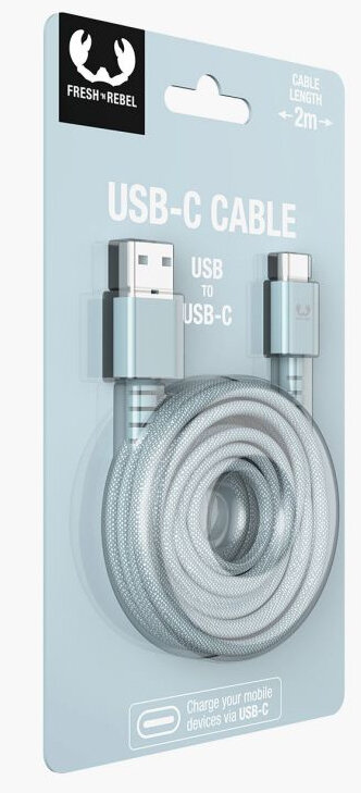 Kabel USB-C zwinięty w opakowaniu, z logo Fresh 'n Rebel.