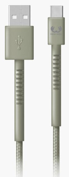 Dwa oliwkowo-zielone kable USB, jeden z USB-A i jeden z USB-C.