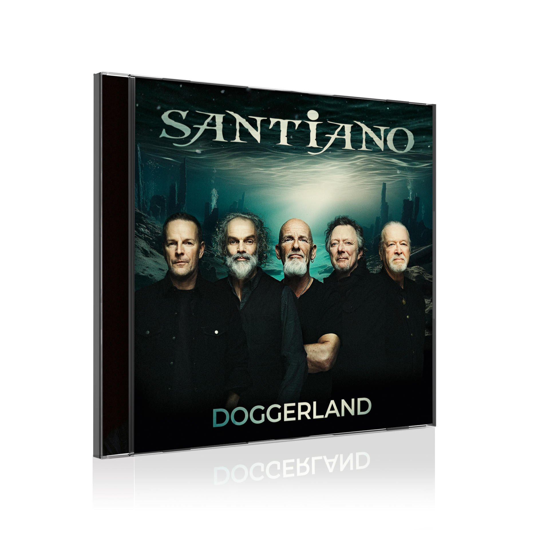 CD-Hülle mit Albumcover. Band Santiano mit dem Albumtitel "Doggerland" auf der Hülle.