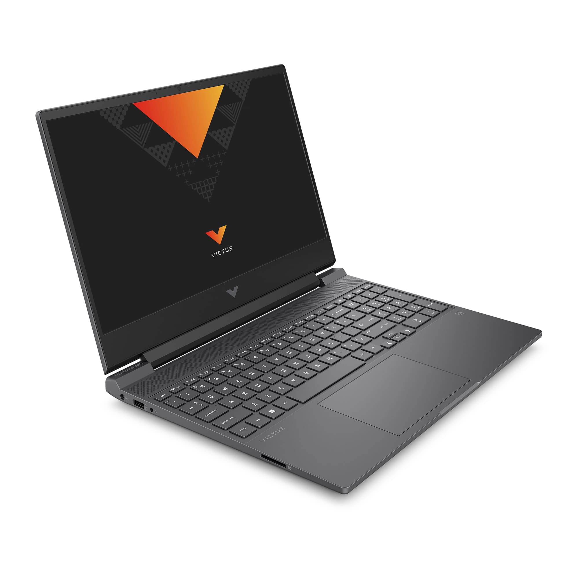 Un portátil con teclado negro y pantalla naranja y negra.