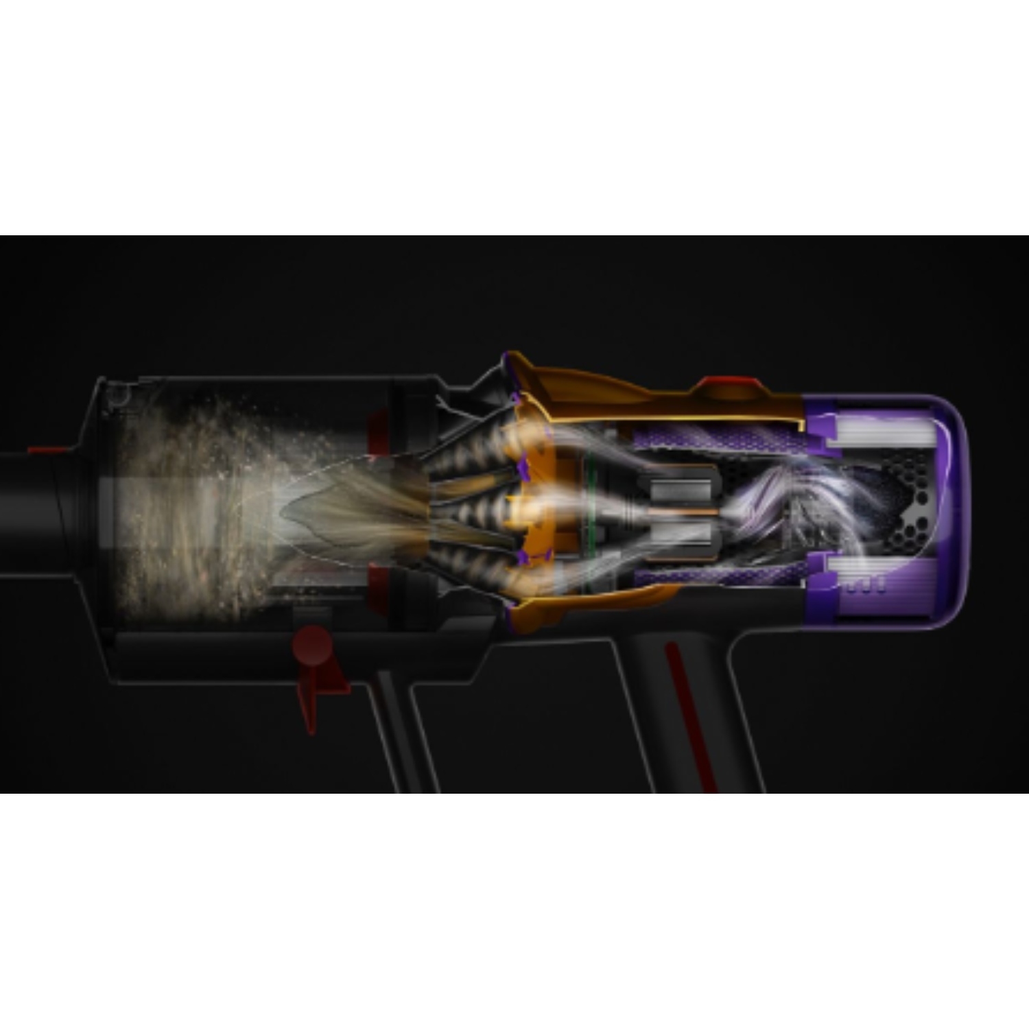 Cutaway view of a hair dryer showing internal components and airflow.