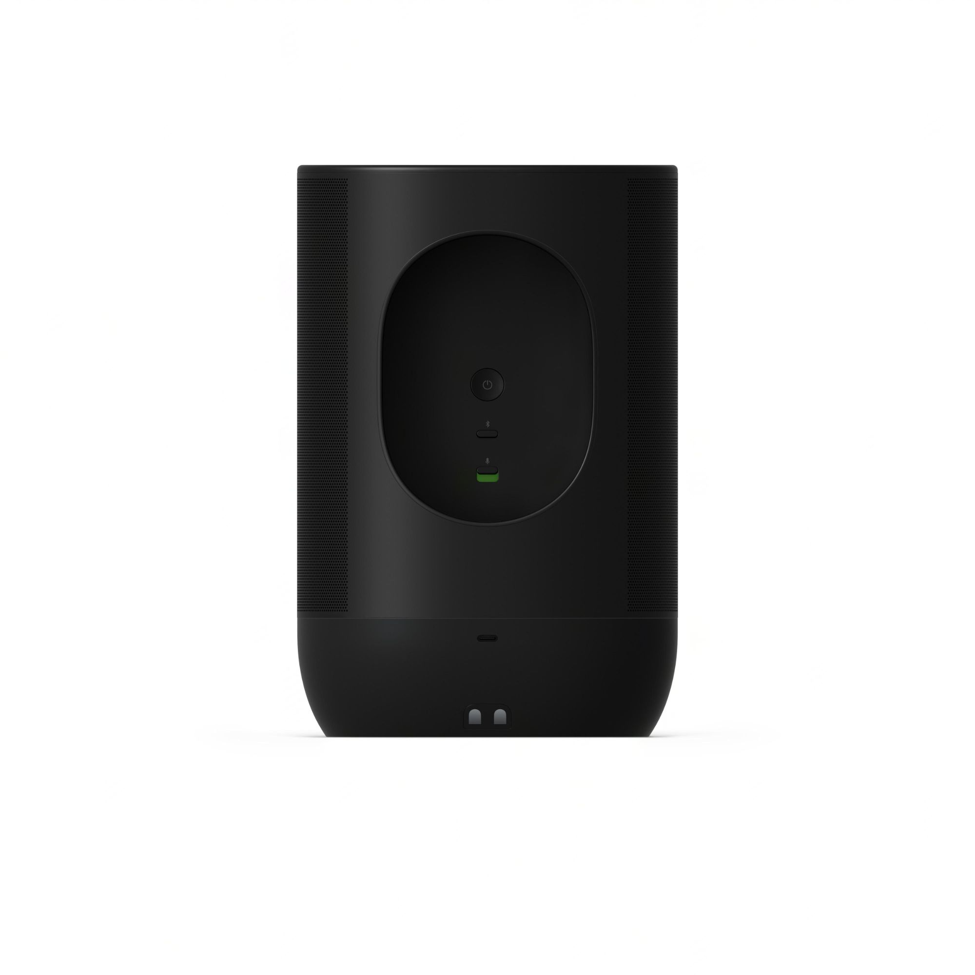Altavoz negro con diseño redondeado. Se ve el logo de Xiaomi. El altavoz está sobre una superficie blanca.