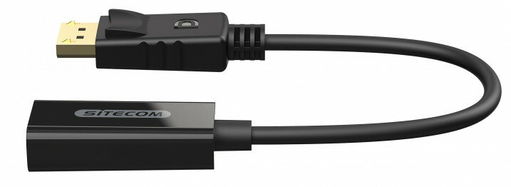 Czarny kabel adaptera DisplayPort do DisplayPort, ze złotym złączem i marką Sitecom.